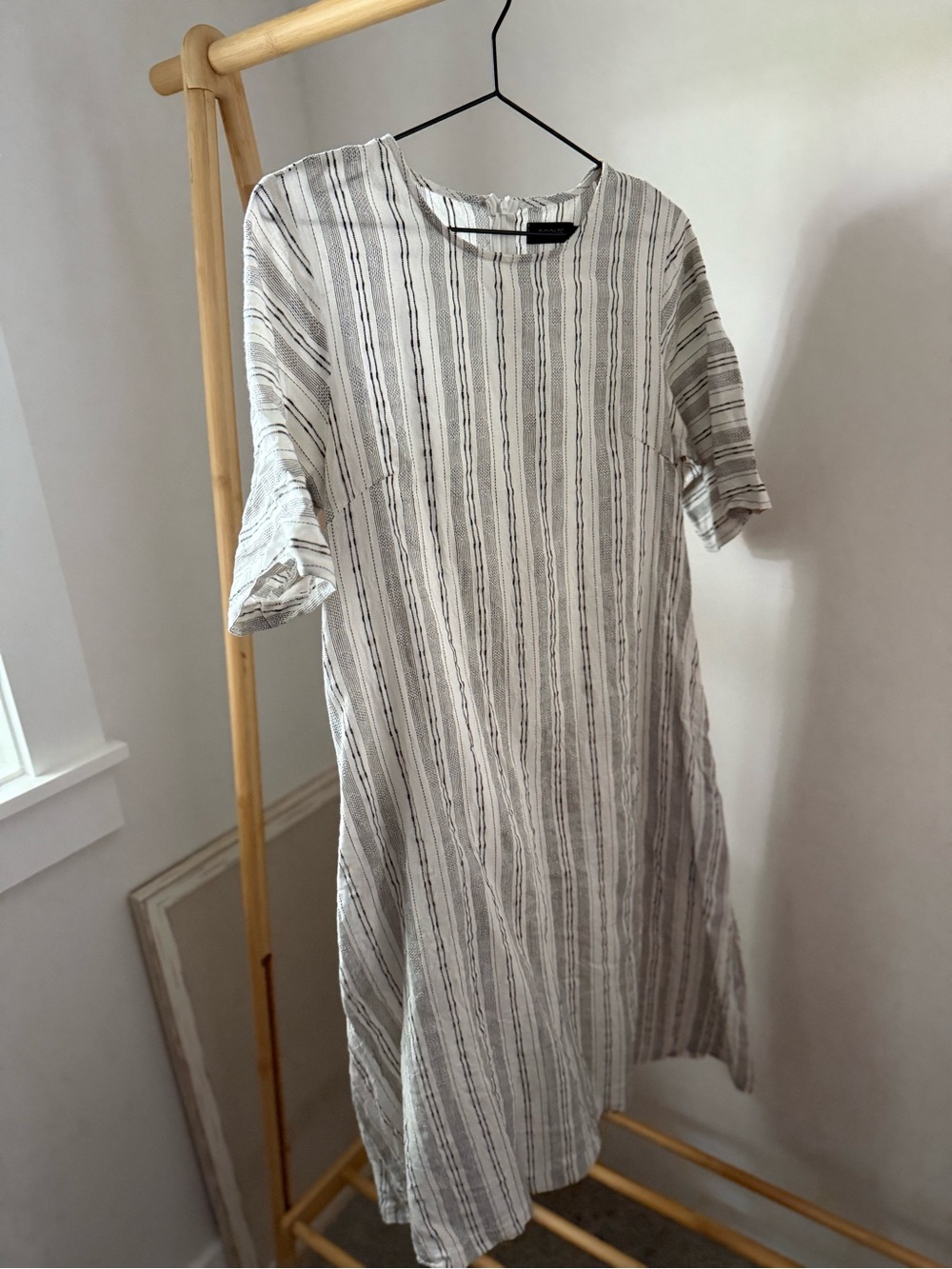 Roolee White & Gray Striped Midi Shift Dress